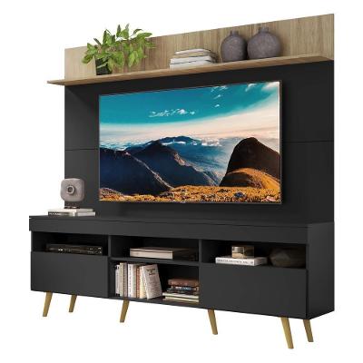 Rack Retrô Com Painel Tv 65" Madri Multimóveis V3371 Rustic/Preto/Natural Rustic/Preto/Natural