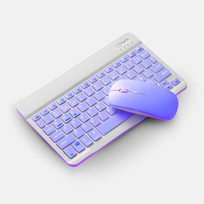 Teclado Sem Fio Bluetooth Recarregável Com Mouse - Branco Com Roxo