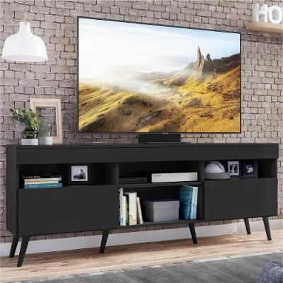 Rack Tv 65'' Com Pés Retrô 2 Portas Paris Multimóveis Preto
