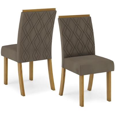 Kit 2 Cadeiras Estofadas Sala De Jantar Vita Suede Bege Henn Suede Bege