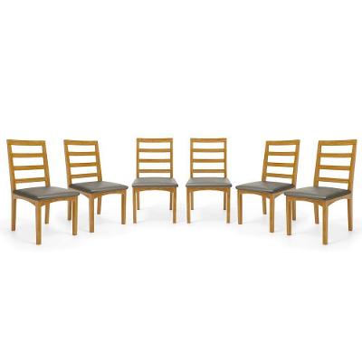 Kit Com 6 Cadeiras Cecília Madeira Maciça Assentos Estofados Para Mesa De Jantar Veludo Chumbo 109