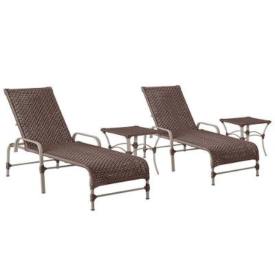 2 Espreguiçadeiras Catar 2 Mesas Garden Corda Náutica Trama Marrom