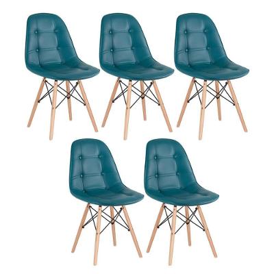 Kit - 5 X Cadeiras Estofadas Eames Eiffel Botonê - Base De Madeira Clara - Turquesa