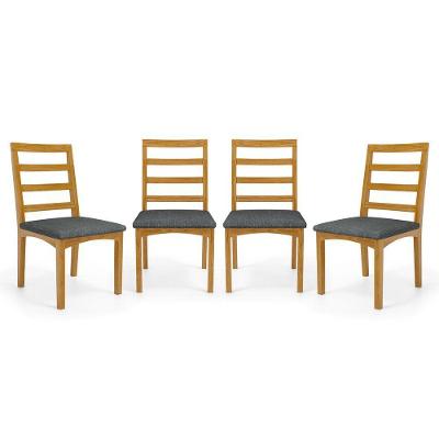 Kit Com 4 Cadeiras Cecília Madeira Maciça Assentos Estofados Para Mesa De Jantar Linho Chumbo 406