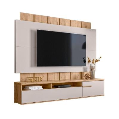 Painel Tv 70 Polegadas Veneza 180 Cm Ripado Porta Basculante Carvalho Teca/off White Ártico