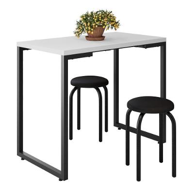 Mesa De Cozinha Bistrô Porto Branco 90cm Com 2 Banquetas Industriais Maviê Preto - Mpozenato