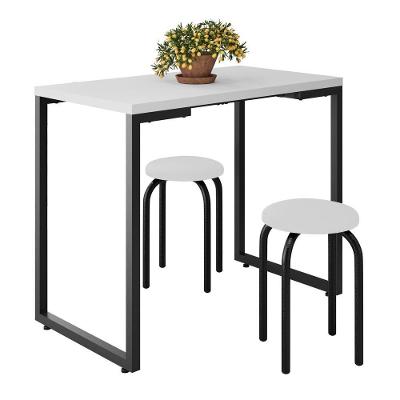 Mesa De Cozinha Bistrô Porto Branco 90cm Com 2 Banquetas Industriais Maviê Branco-preto - Mpozenato
