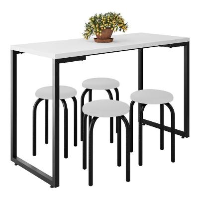 Mesa De Cozinha Bistrô Porto Branco 120cm Com 4 Banquetas Industriais Maviê Branco-preto - Mpozenato
