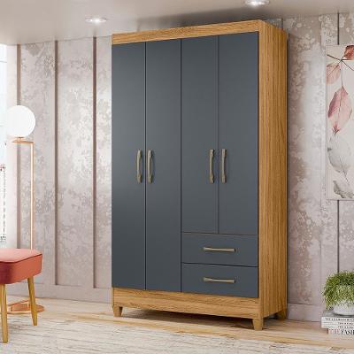 Guarda-roupa 4 Portas 2 Gavetas Chile Castanho Wood Moval Freijó/cinza