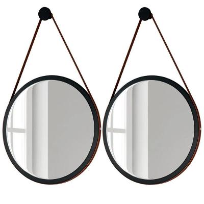 Kit 2 Espelhos Decorativos Redondos 54cm Com Alça Adnet Escandinavo H01 Preto - Mpozenato