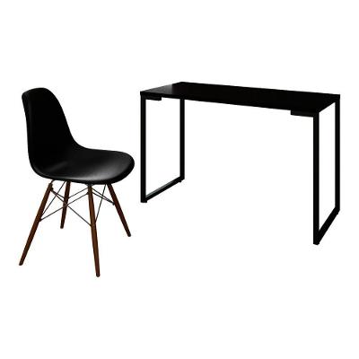 Mesa Escrivaninha Fit 120cm Preto E Cadeira Charles Ft1 Preta - Mpozenato