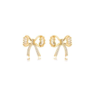 Brinco Laço Cravejado Banhado A Ouro 18k