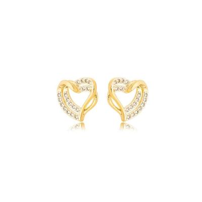 Brinco Coração Duplo Cravejado Banhado A Ouro 18k