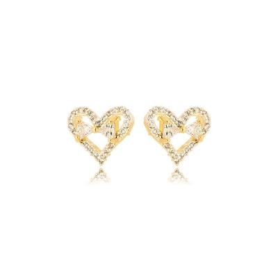 Brinco Coração Cravejado Banhado A Ouro 18k