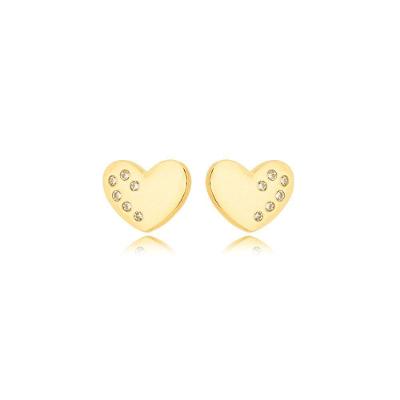 Brinco Coração Lateral Cravejada Banhado A Ouro 18k