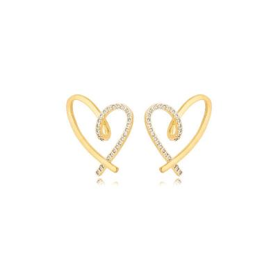 Brinco Coração Torcido Cravejado Banhado A Ouro 18k
