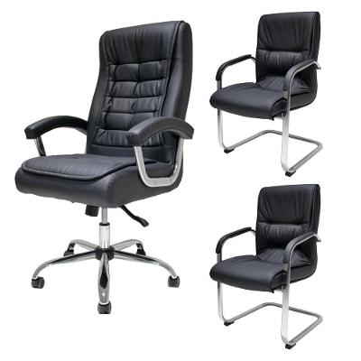 1 Cadeira Presidente Big + 2 Fixa Big Preto Design Conforto Preto