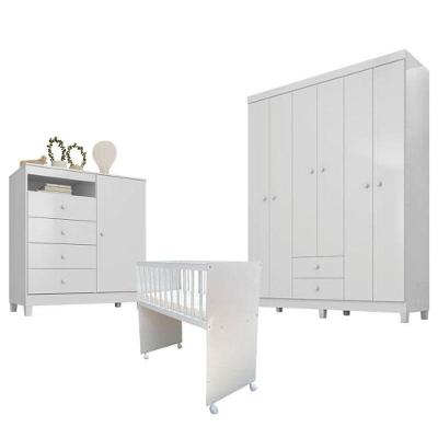 Quarto Bebê 6 Portas Ternura Baby E Mini Berço Moisés Alegria Com Colchão Branco Flex - Incorplac