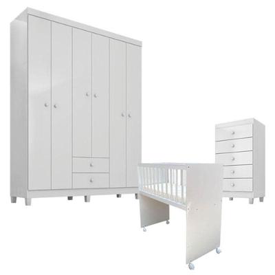 Quarto Bebê 6 Portas Com Gaveteiro Ternura Baby E Mini Berço Moisés Alegria Com Colchão - Incorplac
