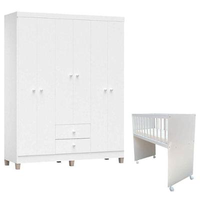 Mini Berço Moisés Alegria Com Colchão E Guarda Roupa Ternura Baby 6 Portas Branco Brilho - Incorplac