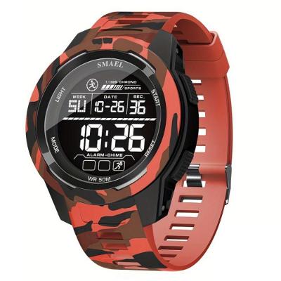 Relógio Esportivo Multifuncional Display Led Com Pulseira Tpu à Prova D'água Vermelho Camuflado