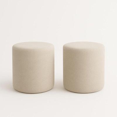 Kit 2 Puffs Beca Cilindro Suede Live - 7 Decor Bege