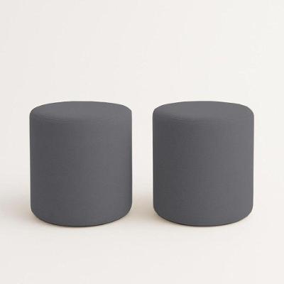 Kit 2 Puffs Beca Cilindro Suede Live - 7 Decor Cinza Escuro