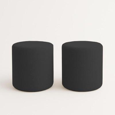 Kit 2 Puffs Beca Cilindro Boucle Live - 7 Decor Preto