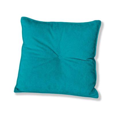 Almofada Quadrada Tina Com Botão Central Veludo - 7 Decor Azul Turquesa