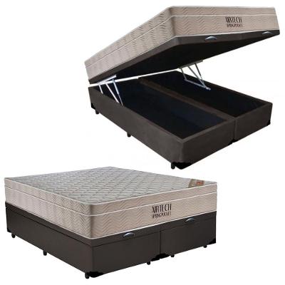 Cama Box Baú Casal Sintético Bipartido + Colchão Ortobom Airtech Molas Ensacadas 138x188x65 Marrom