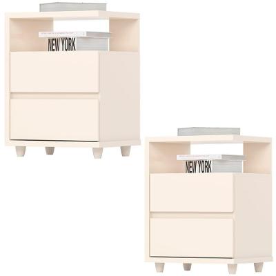 Kit 2 Mesas De Cabeceira 2 Gavetas 48 Cm Campeche Henn Off White