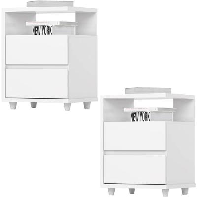 Kit 2 Mesas De Cabeceira 2 Gavetas 48 Cm Campeche Henn Branco