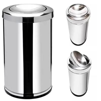 Lixeira Inox Basculante 20 Litros Grande Cesto Lixo Vai Vem Aço Prateada Escritorio Cozinha Banheiro