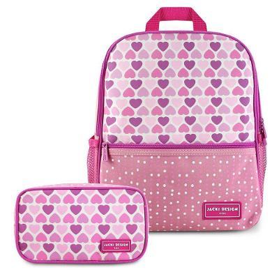 Conjunto Estojo Tamanho Médio Rosa Sapeka E Mochila Sapeka Coração Rosa Mochila
