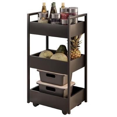 Carrinho Organizador Fruteira 3 Prateleiras Industrial Liss M24 Preto-preto - Mpozenato