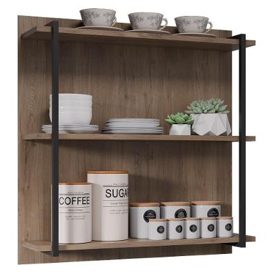 Prateleira Industrial Cozinha Tripla Com Painel Flora M24 Freijó - Mpozenato