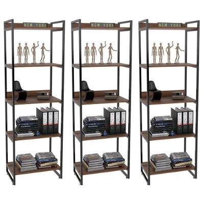 Kit 3 Estantes Livreiro Prisma Estilo Industrial 60cm 5 Prateleiras C08 Nogal - Mpozenato