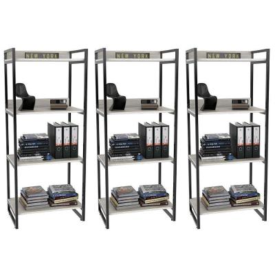 Kit 3 Estante Livreiro Prisma Estilo Industrial 60cm 4 Prateleiras C08 Snow - Mpozenato