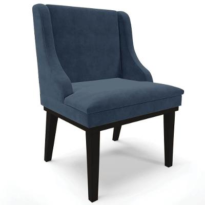 Cadeira Estofada Para Sala De Jantar Base Fixa De Madeira Preto Lia Suede Azul Marinho - Ibiza