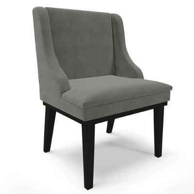 Cadeira Estofada Para Sala De Jantar Base Fixa De Madeira Preto Lia Suede Grafite - Ibiza