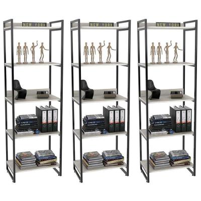 Kit 3 Estantes Livreiro Prisma Estilo Industrial 60cm 5 Prateleiras C08 Snow - Mpozenato