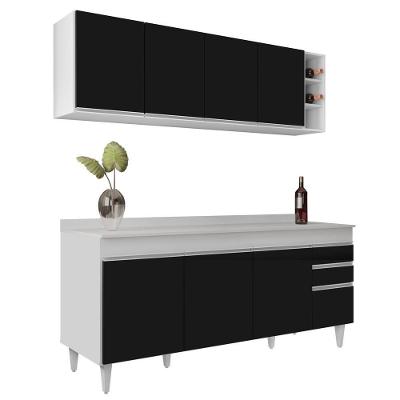 Armário Nevada E Balcão 180cm Com Tampo Dallas Branco-preto - Lumil