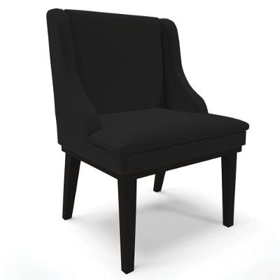 Cadeira Estofada Para Sala De Jantar Base Fixa De Madeira Preto Lia Linho Preto - Ibiza