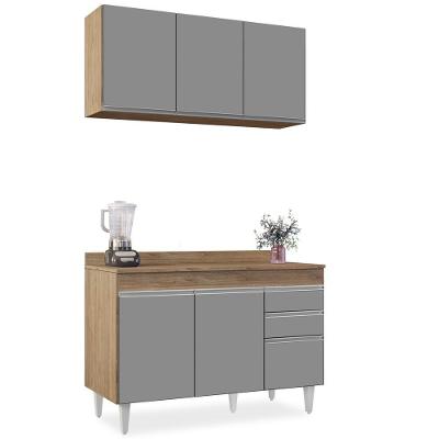 Armário Virgínia E Balcão Com Tampo Michigan 120cm Castanho-cinza - Lumil