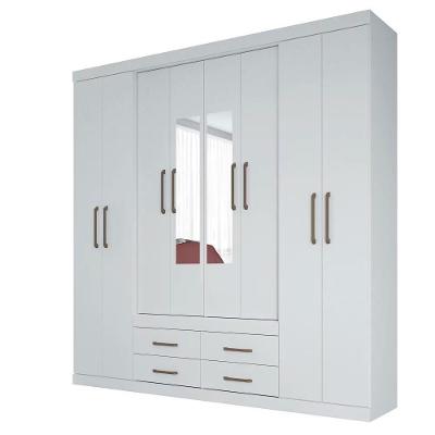 Guarda Roupa Casal Com Espelho 8 Portas 4 Gavetas Nápoles 8.4 Branco - Santos Andirá