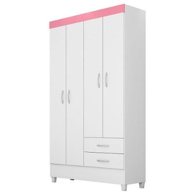 Guarda Roupa Flex 4 Portas 2 Gavetas Astro D02 Branco-rosa-branco - Mpozenato