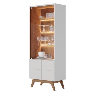 Cristaleira Com Portas De Vidro E Led Rebeca C05 Off White-freijó - Mpozenato