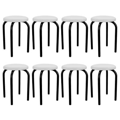 Kit 8 Banquetas Baixas Empilháveis Em Aço Maviê Sintético Branco-preto - Mpozenato
