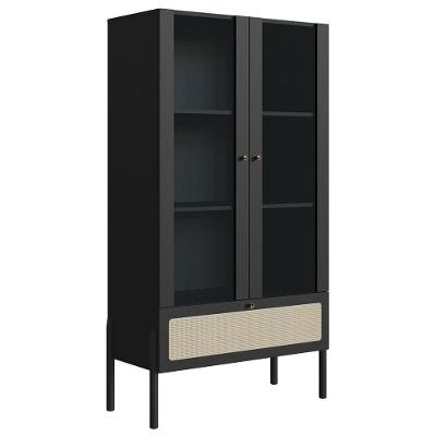 Cristaleira 2 Portas De Vidro Pés Madeira Arlo A10 Nero-preto - Mpozenato