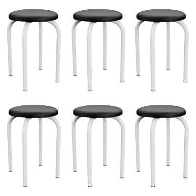 Kit 6 Banquetas Baixas Empilháveis Em Aço Maviê Sintético Preto-branco - Mpozenato